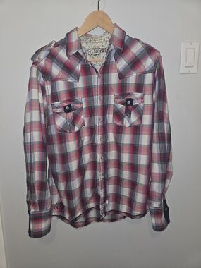 Men's Red Plaid Casual Button-Down Shirt